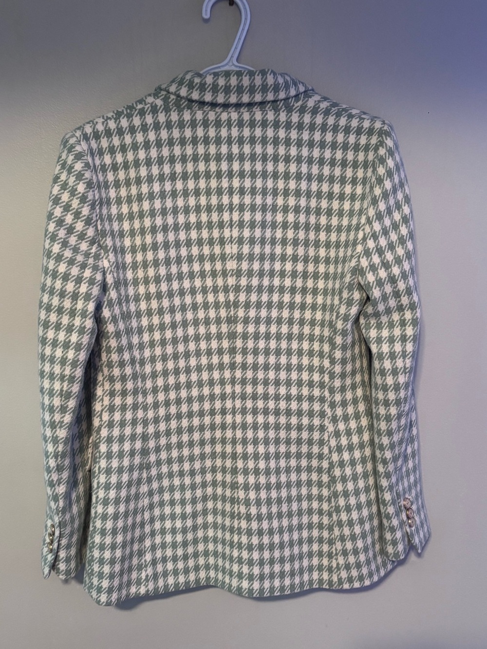 Zara Houndstooth Plaid Double Breasted Blazer Sea Green Tailored Blazer Medium - Picture 9 of 11
